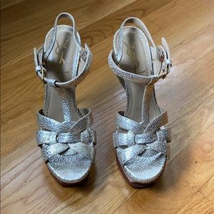 YSL Tribute Platform Sandals in Crinkle Gold